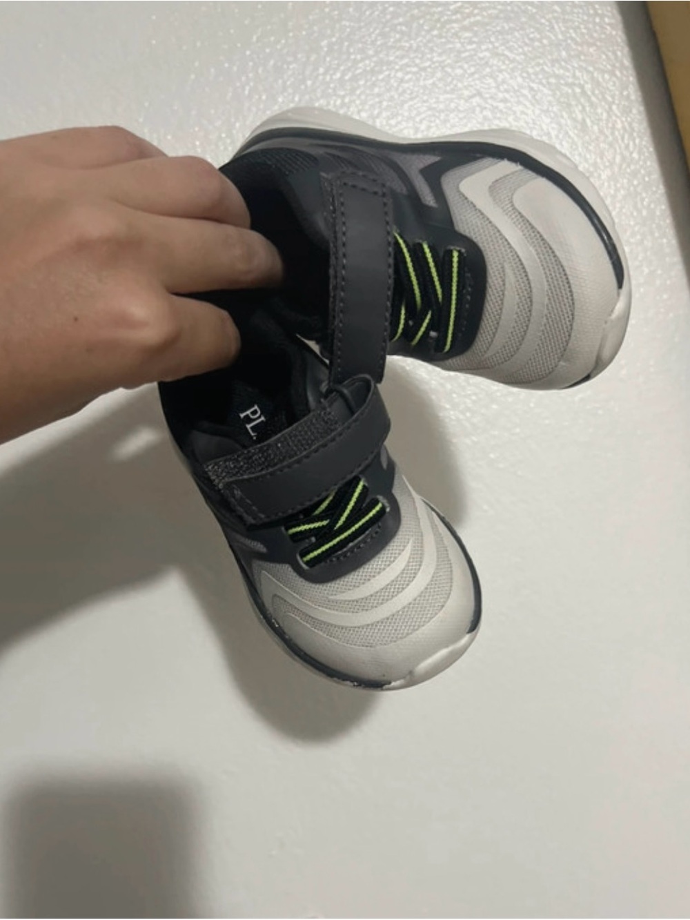 The Children's Place Gray and Black Sneakers with Neon Green Accents